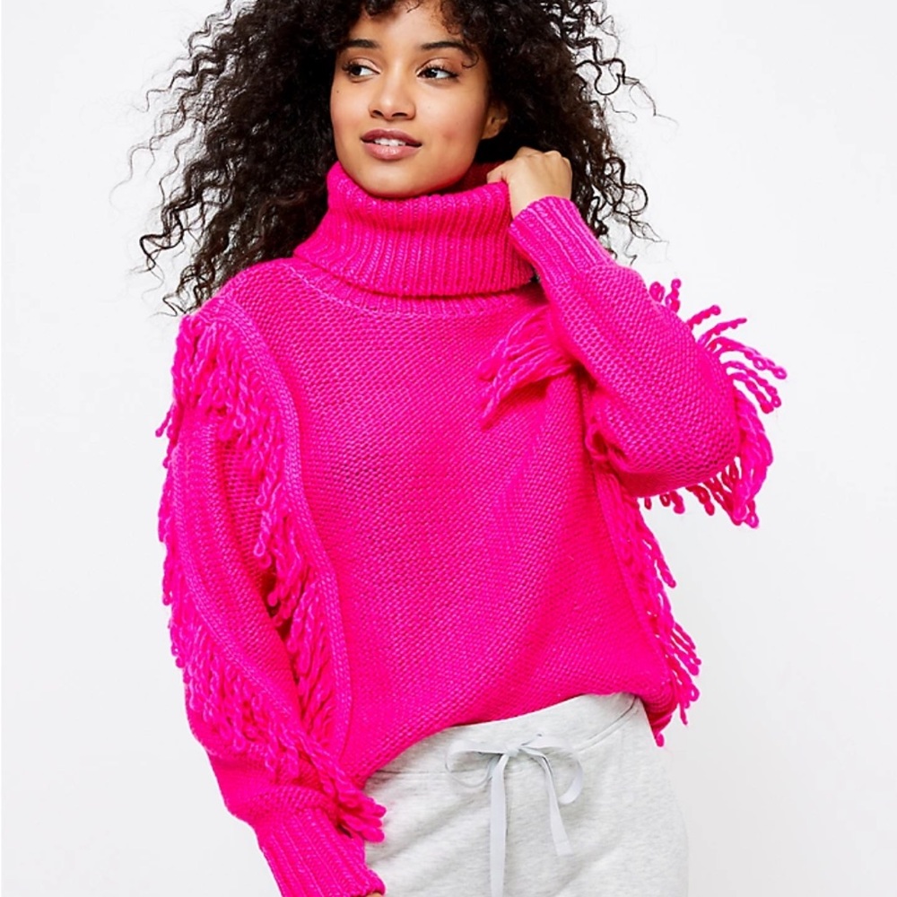 Lou & Grey Fringe Turtleneck Sweater